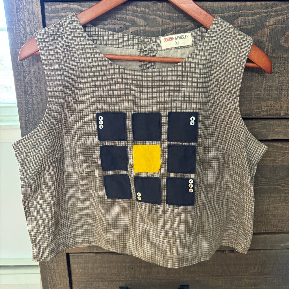 Bombay Paisley Checkered Sleeveless Top with Yellow and Black Accents